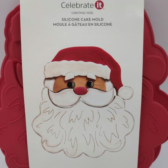 Celebrate it Christmas Santa Clause Silicone Cake Mold Red 8 1/2" X 9" X 1 1/4" - Picture 2 of 3
